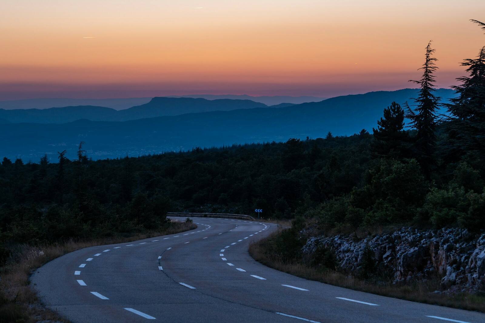 A mountain road at dusk